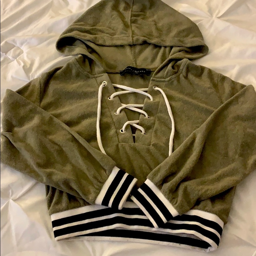 Akira Olive Green Cropped Hoodie